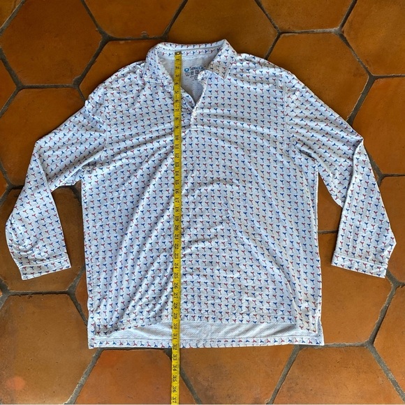 Ibkul Shirt Mens XXL Martini Glasses All Over Print Polo Long Sleeve UPF 50 Golf - Picture 6 of 7